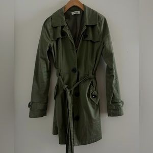 Olive Green Trench Coat with Belt - Women